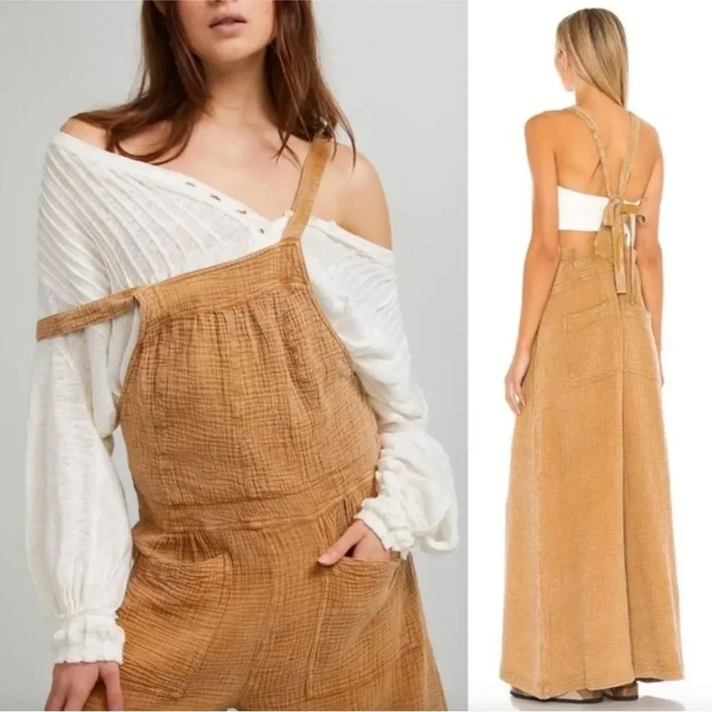 Free People Cyprus Ave Overalls Golden Brown Women's S - Picture 2 of 8